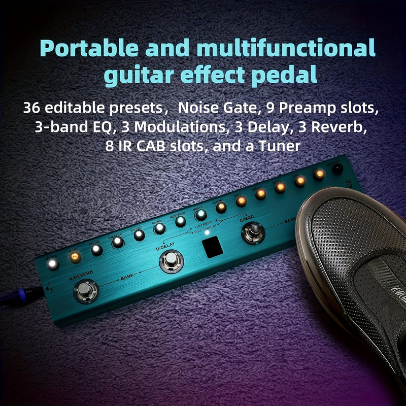 TM-VAVE TANK-G Pedal de Efectos Digitales Profesionales para Guitarra - Verde Oscuro, 36 Preseleccionables con Delay/Reverb/Carga IR, Afinador Integrado, Batería Recargable de 3000mAh, Alimentación USB/Batería para Creación Musical y Presentaciones en Vi