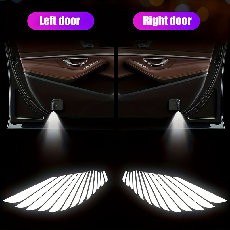 2 piezas de proyectores inalámbricos para puertas | Diseño Alas de Ángel en estilo fibra de carbono, bombillas para paneles de puerta con batería (baterías no incluidas) | Iluminación creativa para coche, regalo ideal para Pascua y Navidad | Accesorio el