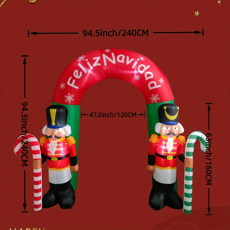 Arco inflable de soldado cascanueces navideño de 243.84 cm con luces LED - Poliéster 190T resistente, diseño vibrante en rojo y blanco para fiestas en el jardín, decoración navideña exterior, adornos inflables para exteriores, acento festivo en el jardín