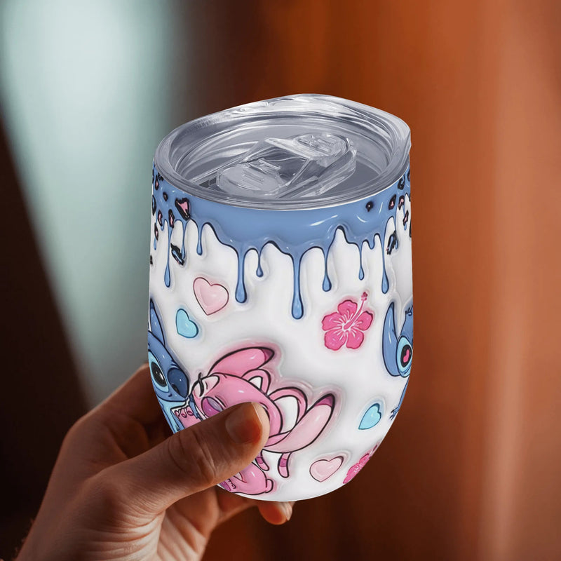 Taza de café aislada de acero inoxidable de 12 onzas, diseño de dibujos animados lindo con flores rosas y pintura gotosa, perfecta para el hogar, al aire libre, camping, cumpleaños, regalo de vacaciones, 1 pieza, taza de viaje para café