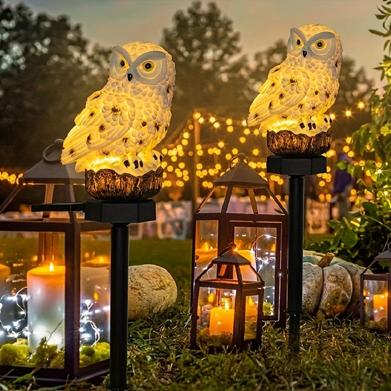 1 lámpara solar LED de búho, luz de jardín de resina, decoración para patio o jardín