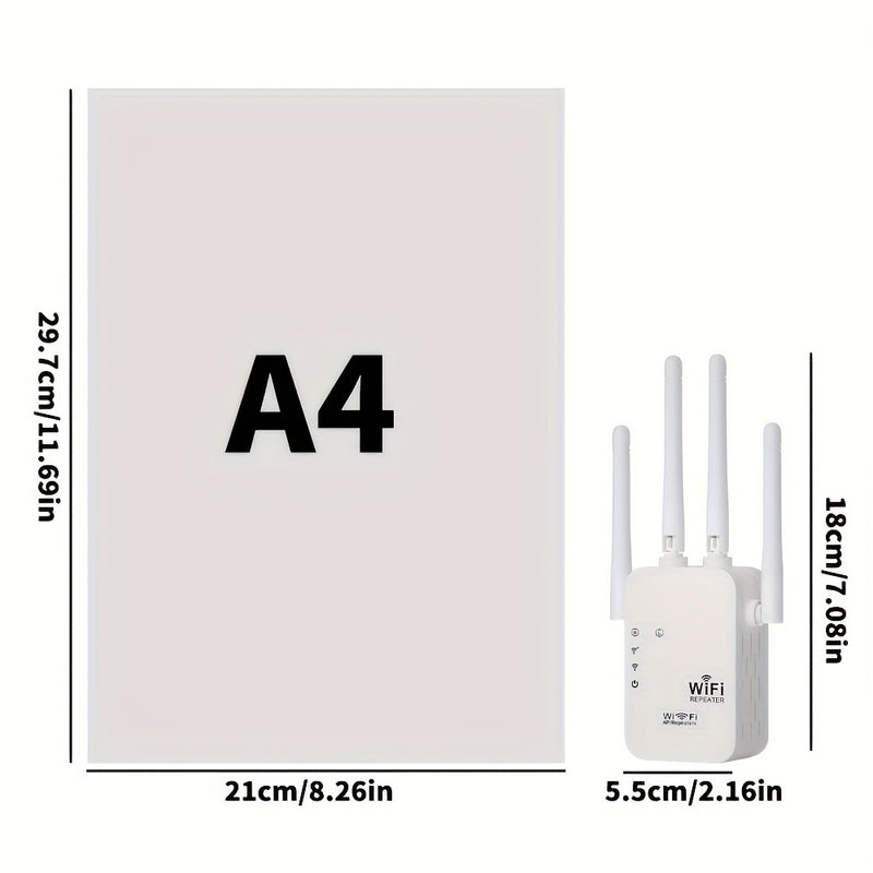 Amplificador de señal WIFI, extensor de WIFI, transmisión inalámbrica de alta velocidad de 2,4 GHz sin retrasos, equipado con puertos de red, utiliza 4 antenas para una de 360°, cubre una superficie de hasta 9000 pies cuadrados, adecuado para más de 35 d