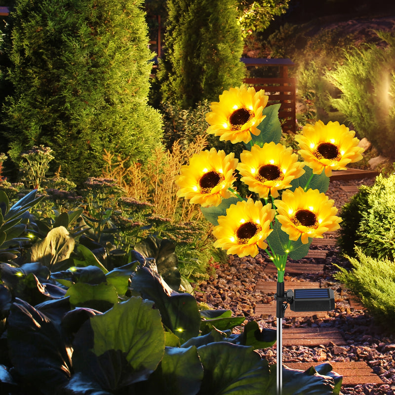 Luces solares decorativas de girasol para exteriores, 6 luces de girasol con poste luminoso, luces solares automáticas para jardín, encendido/apagado automático, regalo ideal para mamá y amigos, decoración para jardín y césped