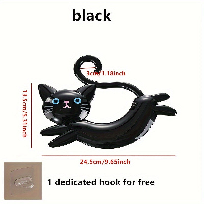 Soporte de toalla de gato de dibujos animados lindo, sin taladro para baño, barra colgante, gancho de almacenamiento de toalla, gancho decorativo de plástico
