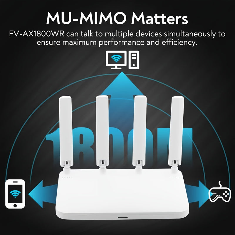 Ruta de doble banda AX1800, con 4 puertos Ethernet - WiFi de alta velocidad de 5GHz, admite hasta 32 dispositivos, compatible con EasyMesh, alto rendimiento, gran ganancia, alta sensibilidad de recepción, amplio ancho de banda, baja latencia, alta densid