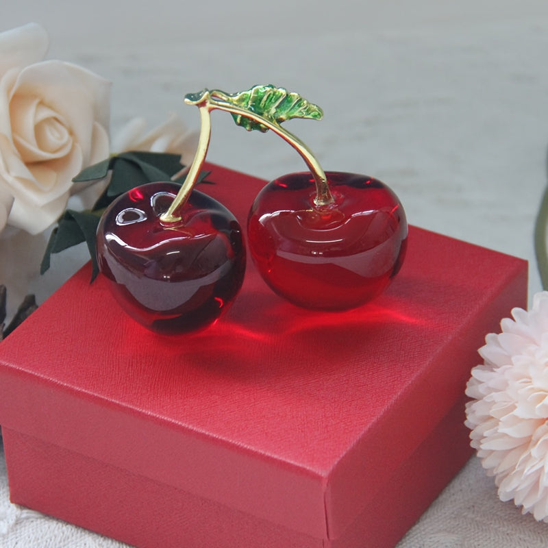 1 ud Exquisita Figura de Cereza de Cristal de Vidrio - Papel Pesa de Fruta Roja Vibrante, Elegante Centro de Mesa y Regalo Considerado para Entusiastas de la Decoración del Hogar - Añade un Toque de Lujo a Cualquier Habitación