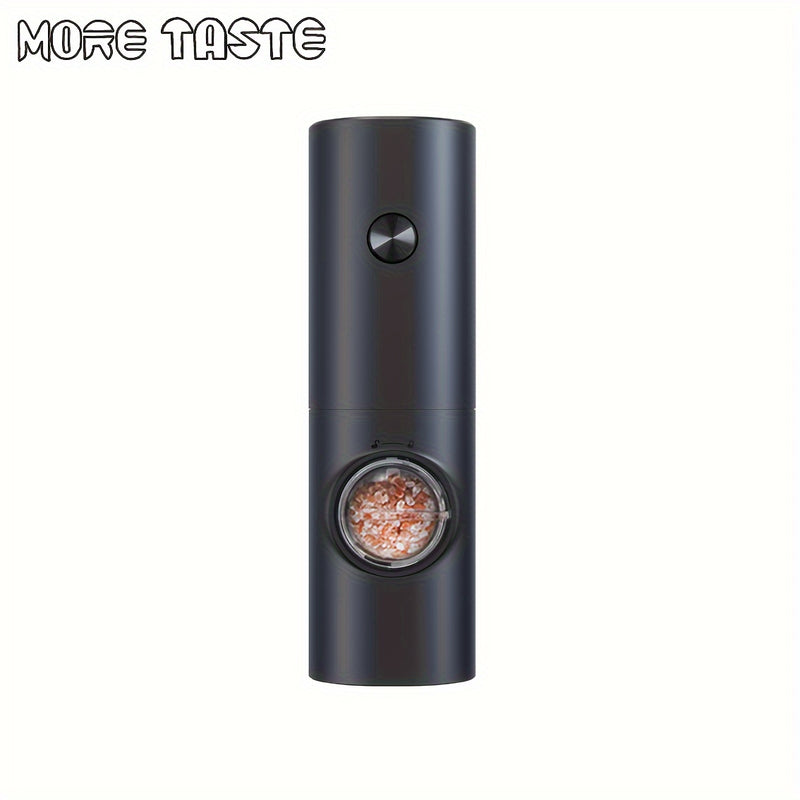 MOLINILLO ELÉCTRICO DE SAL Y PIMIENTA MORE TASTE - Operación con una mano con luz LED, grosor ajustable, molinillo de acero inoxidable recargable, operación automática para especias frescas, molinillo de especias de cocina | Diseño negro elegante | Const