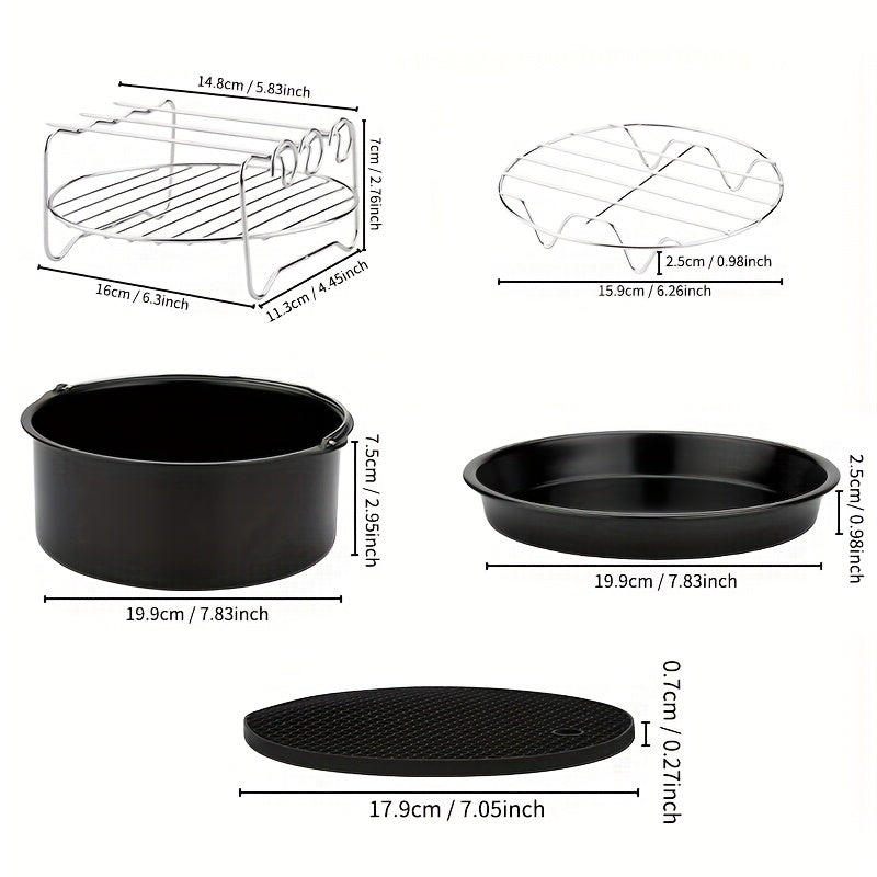 Juego de 5 piezas de accesorios para freidor de aire - Seguro para alimentos, fácil de limpiar, metal de alta calidad, compatible con varios freidores de aire, incluyendo una sartén y tapa, para cocinar de manera saludable, accesorios para freidor de air