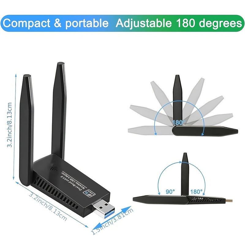 Tarjeta de Red Inalámbrica AC1300m USB para Win10, Tarjeta de Red sin Disco, Receptor y Transmisor WiFi, Conectividad Inalámbrica|Antenas Elegantes|Carcasa Duradera