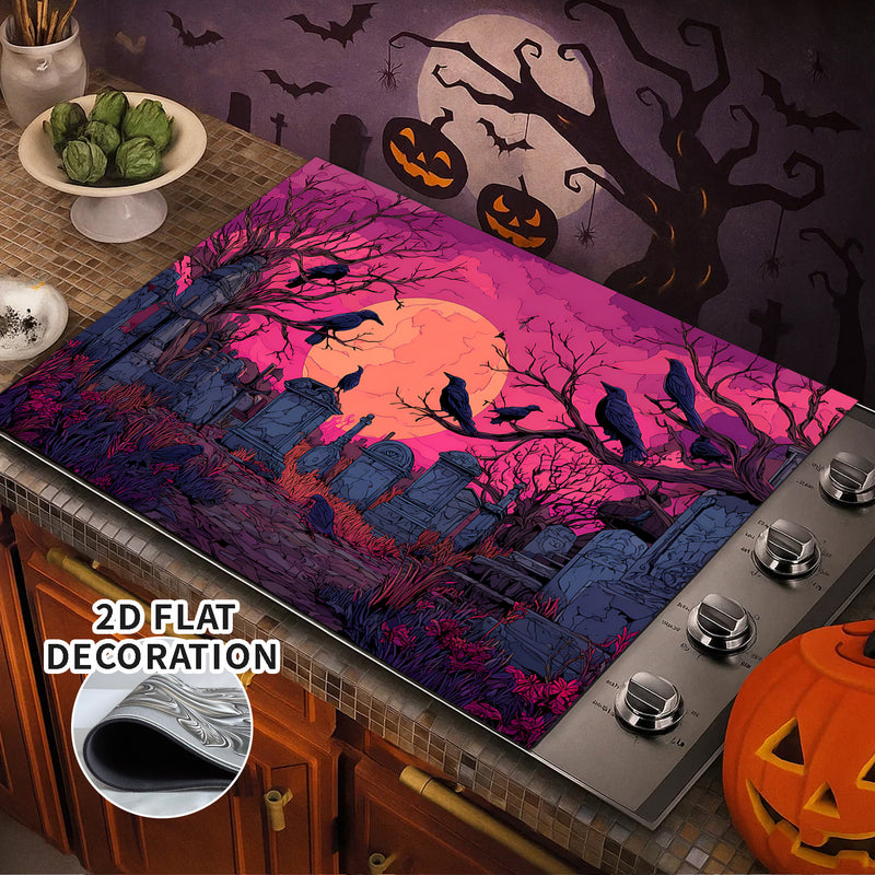 2D Plano, 2D Plano Cubierta Eléctrica de Estufa - Decoración de Cocina de Halloween, Protector de Estufa de Gas con Diseño de Silueta de Calabaza y Murciélago, Perfecto para Cualquier Cocina, Protección de Estufa, 1 Pieza, Protector de Estufa | Accesorio