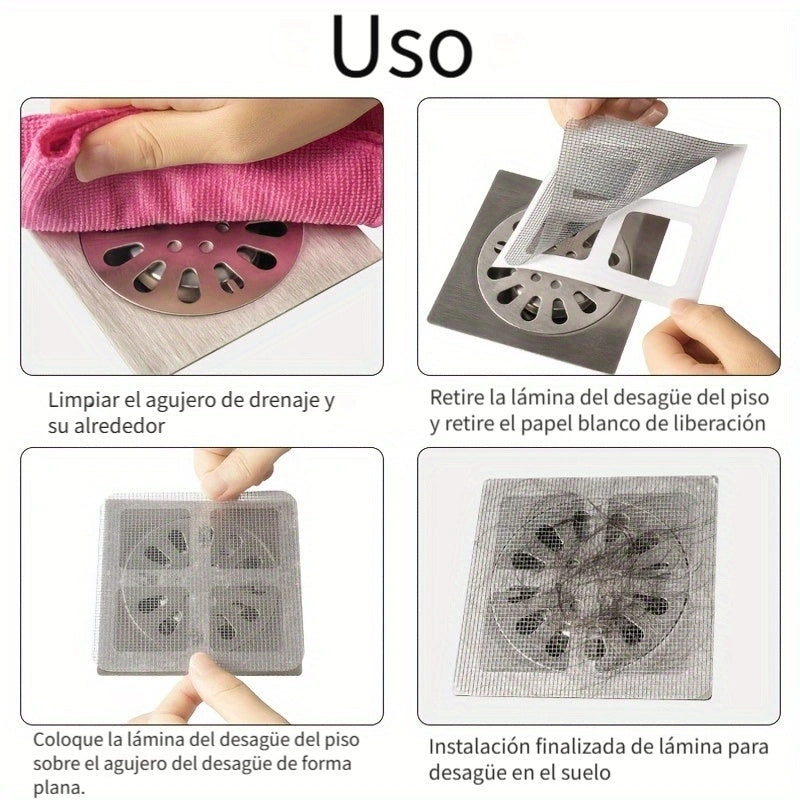 10 piezas de filtro para cabello de baño, rejilla para drenaje, adhesivo autoadhesivo para piso, antiobstrucción y antiinsectos para cocina