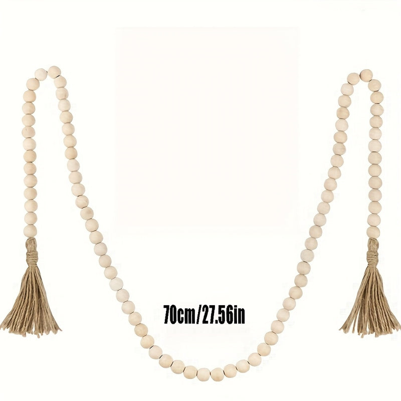 Guirnalda de cuentas de madera vintage con borlas de yute - 142cm Color madera natural, decoración para el hogar rústico para colgar o exhibir, estilo granja, no necesita electricidad, decoración de granja | Estética natural | Guirnalda de borlas de yute