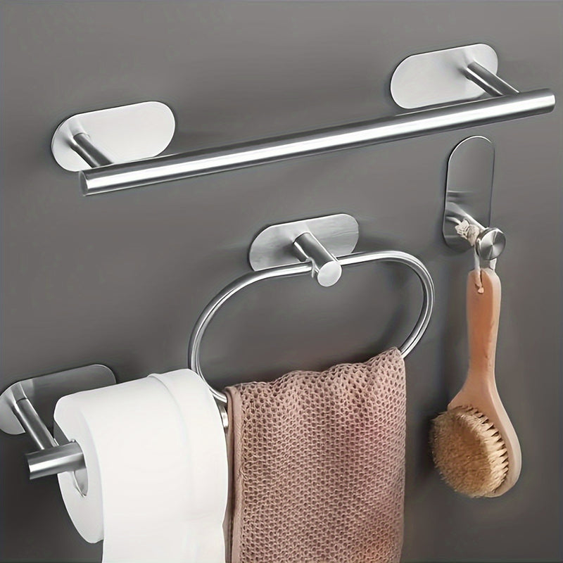 Juego de 4 Accesorios para Baño - Incluye Barra para Toallas, Porta Anillos, Soporte para Papel y Ganchos para Fácil Montaje en Pared, Accesorios de Baño