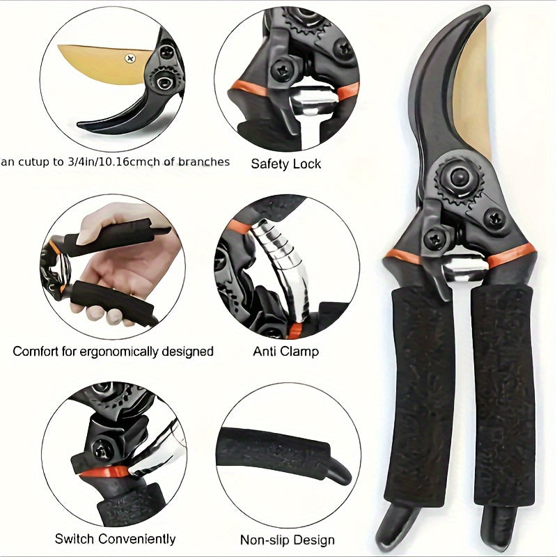 1pc Tijeras de Poda Ergonómicas - Acero al Carbono, Tijeras de Jardín Ahorradoras de Trabajo para Árboles Frutales y Arreglos Florales, Herramienta de Jardinería para el Hogar