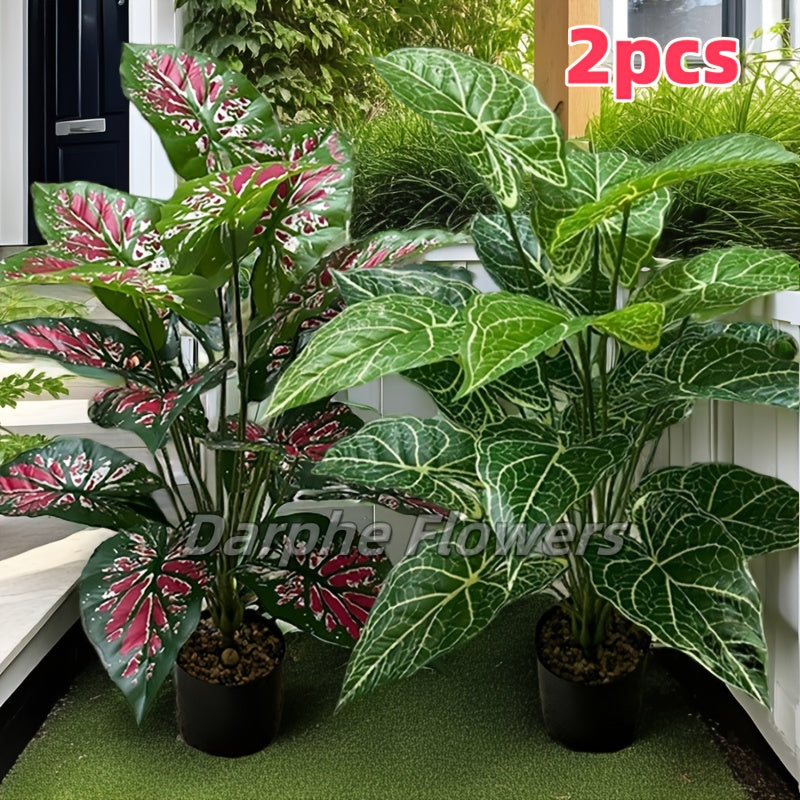 Juego de 2 plantas artificiales grandes para exterior, plantas plásticas tropicales, verdes todo el año, ideales para decoración exterior, bodas, jardines, patios, aniversarios y decoración festiva (San Patricio, San Valentín) - sin maceta, sin mantenimi