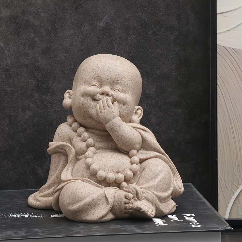 Figura de Monje de Resina Inspirada en Zen - "No Ver el Mal, No Oír el Mal, No Hablar el Mal" con Buda Sonriente, Perfecta para Decoración Interior/Exterior, Estatua de Temática de Dibujos Animados Versátil para Hogar y Jardín, Estatuas de Buda