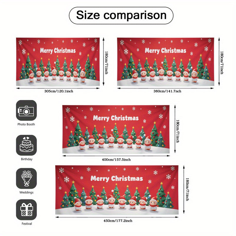 2D Banner de Puerta, 1 Pieza, Banner de Puerta de Elfo Feliz Navidad - Poliéster Duradero, Diseño de Copos de Nieve y Árboles, Ideal para Decoraciones de Vacaciones y Cumpleaños, Decoración de Jardín y Habitación al Aire Libre, Decoraciones de Navidad