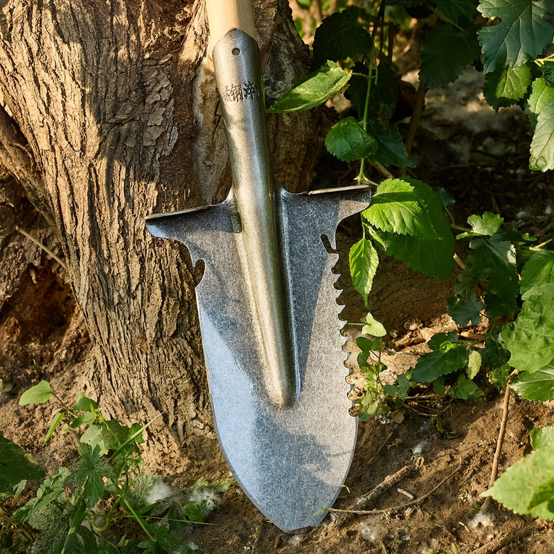 Pala de doble propósito de alta resistencia con hoja de cuchillo integrada - Borde serrado afilado adecuado para tala, perforación profunda, camping, jardinería - Hoja de corte de precisión, ideal para supervivencia al aire libre, leña y paisajismo, dise