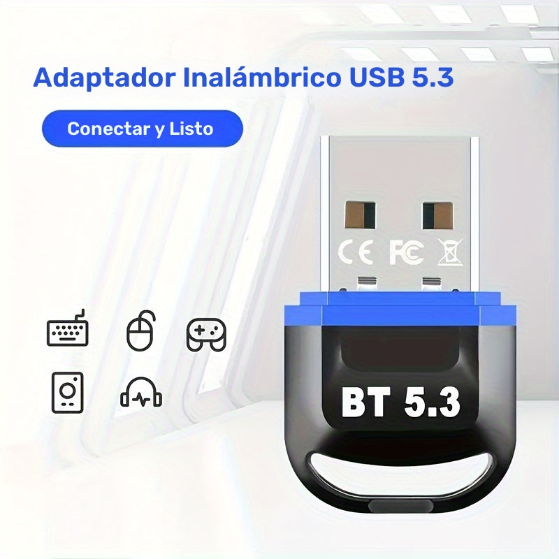 Adaptador de red USB BT5.3, receptor de ultra larga distancia con llave USB, distancia máxima de 20 m/787 pies (distancia abierta), adecuado para ordenadores/auriculares/teclados/ratones/altavoces y otros dispositivos, solo compatible con Windows 11/10/8
