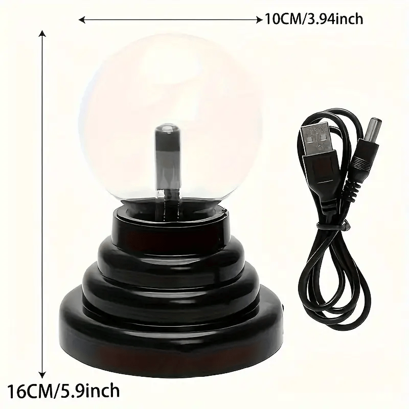 1 pieza de luz de bola de plasma con sensor táctil alimentada por USB - Efecto iónico vibrante, decoración de hogar art déco misteriosa, regalo perfecto para el hogar o la oficina, no requiere batería, base de plástico pulido con soporte negro, perfecta