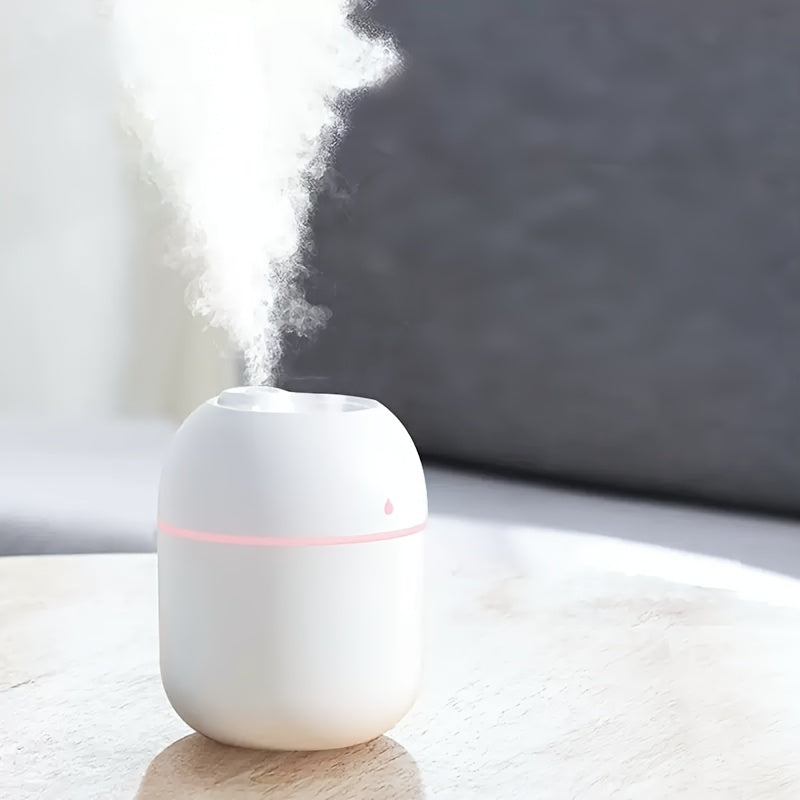 Humidificador ultrasonico portátil mini - Diseño lindo de gotas de agua, neblina nano para escritorio de oficina y hogar, alimentado por USB, blanco con acento rosa, funcionamiento silencioso, amigable para viajes, humidificador de plantas