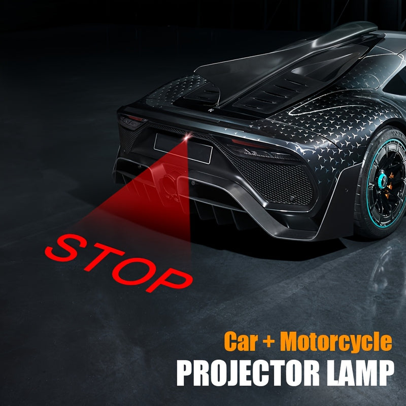 Luz de proyección LED de seguridad GCYS - Diseño de calavera STOP para autos y motocicletas, 12-24V con cableado duro, lámpara decorativa anticolisión con soporte ajustable, GCYS