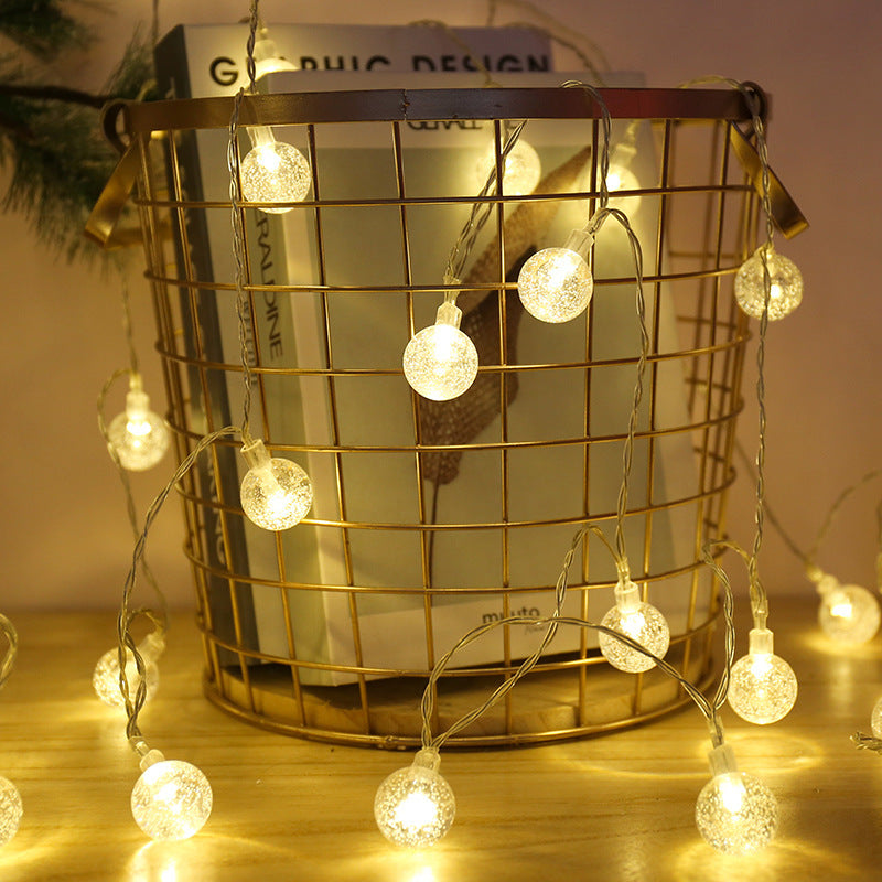 1 bola de luz LED con burbujas, cuerda de luces con esfera de cristal, decoración para habitación, ambiente cálido