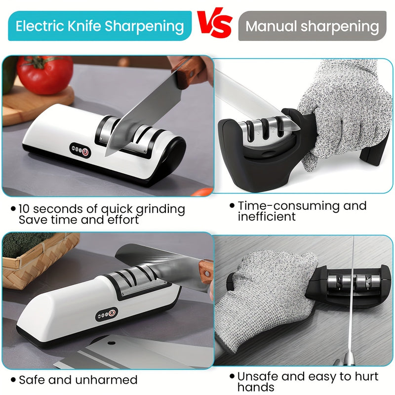 Afilarcuchillos Eléctrico Profesional Recargable por USB, Afiladores de Cuchillo en 2 Etapas con Borde Recto de 20 Grados, para Afilar y Pulir Cuchillos de Cocina, Apto para cuchillos de Chef, cuchillos rebanadores, cuchillos santoku, cuchillos pelacerez