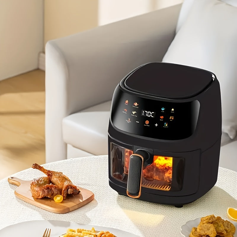 Freidora de aire de gran capacidad de 6 litros con programas de cocción inteligentes y control táctil - 900 W, 110-130 V, diseño negro elegante para papas fritas crujientes, alas de pollo, snacks - Cocina saludable sin aceite, electrodoméstico multifunci
