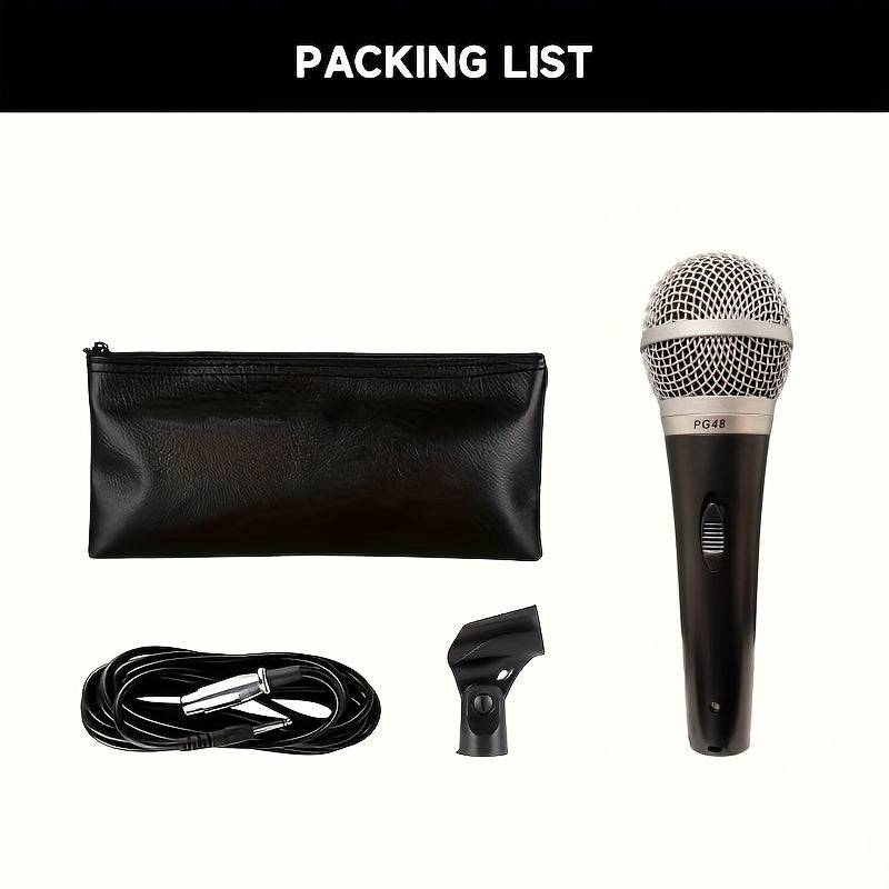 Micrófono de mano X-Duonic PG48 con cable - Alta calidad, duradero, con clip, ideal para KTV, canto y karaoke, fácil de usar, no necesita batería, accesorio de karaoke | Micrófono de sonido dinámico | Micrófono duradero