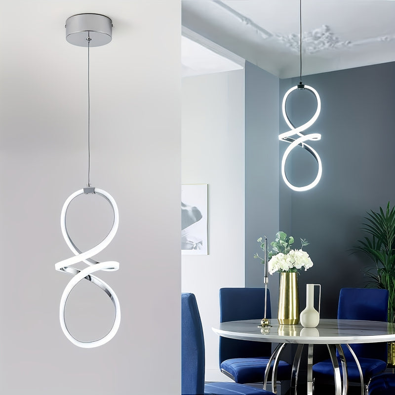 Lámpara colgante LED moderna, adecuada para islas de cocina, juego de 1 pieza, lámpara colgante cromada, altura ajustable, luz colgante semienterrada ahorradora de energía, con control por botón, pantalla de lámpara cercana al techo no removible de alumi