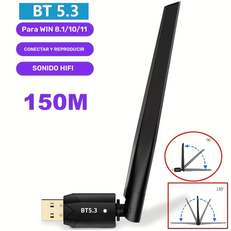 Adaptador USB Realtek BT5.3 para PC - Alcance Largo de 492 pies/150 metros, Transferencia Rápida de Datos de 3Mbps, Conectar y Usar, Modo Doble EDR & BLE, Compatible con Windows 11/10/8.1/7, Conecta 5 Dispositivos, Adaptador Plug and Play | Alto Rendimie
