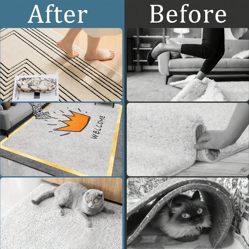 4/8/16/20piezas Cinta de sujeción de alfombra antideslizante - Lavable, Reutilizable, Adhesivo de doble cara para pisos de madera dura y baldosas