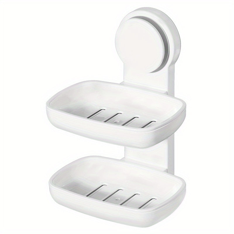 Soporte para Jabón con Ventosa Simple/Doble - Montaje Adhesivo Sin Taladro, Succión Potente, Diseño Ovalado de Plástico para Ducha, Baño y Fregadero - Organizador Removible de Esponjas y Jabones, Accesorio Moderno para Baño, Instalación sin Perforaciones
