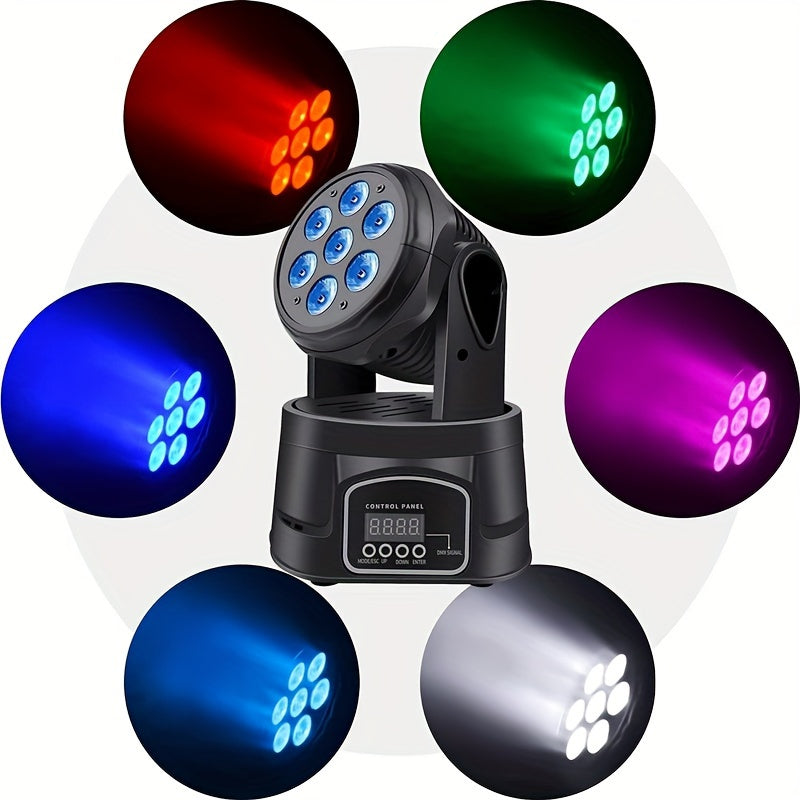 Mini Luz DJ RGBW 7x8W con Activación por Sonido, Control DMX - Ideal para Fiestas, Clubes, Conciertos, Bodas, Eventos de Discoteca - Negro, Efectos de Iluminación de Discoteca|Mejorador de Ambiente de Club|Función de Pantalla Digital, Accesorios de DJ