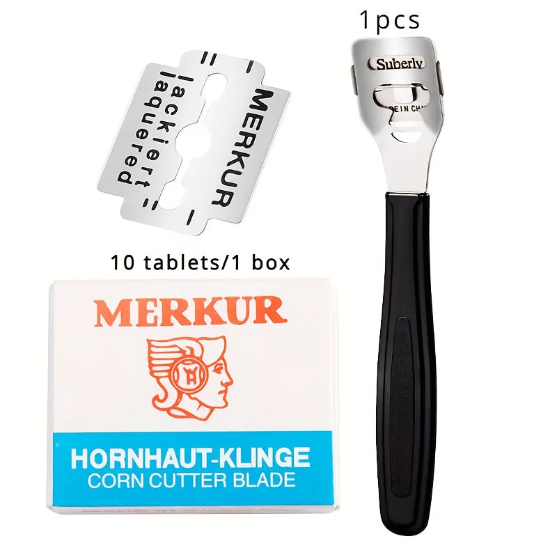 Juego de cuchillos de pedicura de acero inoxidable con 10 cuchillas para eliminar cera vieja y luz muerta beige, tijeras de pies para raspado de talones, sin perfume, no requiere energía.