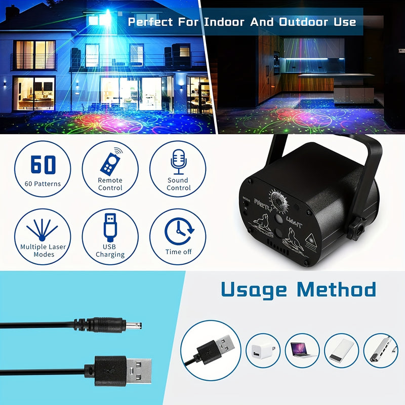 Proyector de luces LED activado por sonido para fiestas, luces láser RGB intermitentes con control remoto, ideal para decoraciones navideñas, Halloween, karaoke, bares y regalos de cumpleaños o bodas.