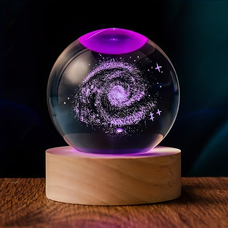 3D para la galaxia, bola de cristal, luz nocturna - Diseño de luna y planetas con tema espacial, alimentado por USB, luz ambiental de vidrio pulido para decoración de dormitorio y sala de estar, regalo perfecto para entusiastas de la ciencia ficción, dec
