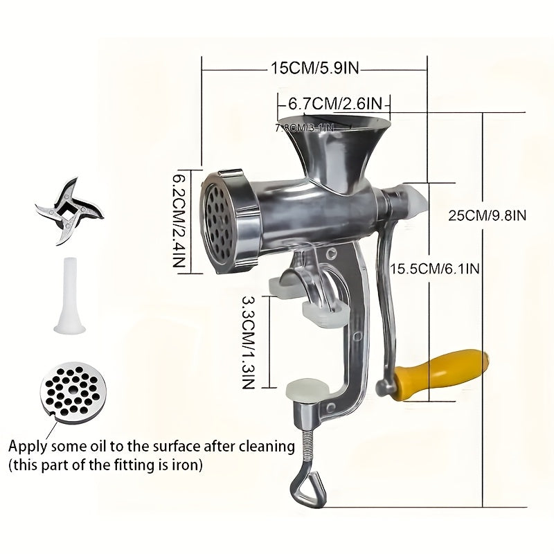 Molino de carne manual PMMJ de 1 pieza, procesador de alimentos de acero inoxidable con manivela y abrazaderas para mesa, herramienta de cocina multipropósito para moler carne y verduras, sin necesidad de electricidad ni batería.