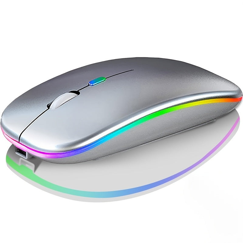 Ratón inalámbrico dual modo portátil con LED, ratón inalámbrico 2.4G/5.0 para computadora, oficina y entretenimiento, batería recargable integrada, larga duración, botones silenciosos, ambidiestro, bajo retardo, compatible con computadoras, laptops y tab