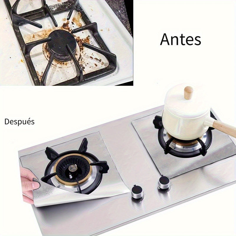 4 Piezas de Cubiertas para Quemadores - Protector de Estufa Negra, 0.1mm Doble Grosor, Reutilizable, Antiadherente, Fácil Limpieza, Ajuste para Encimera de 10.6" x 10.6", Libre de BPA