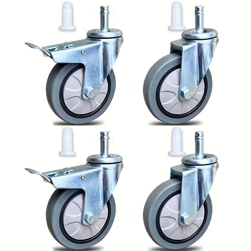Conjunto de 4 ruedas giratorias de metal pulido, con ruedas de goma de alta resistencia de 10.16 cm con frenos, ideales para carros y carretillas universales en hoteles, restaurantes, oficinas, supermercados, estantes de secado y equipos domésticos