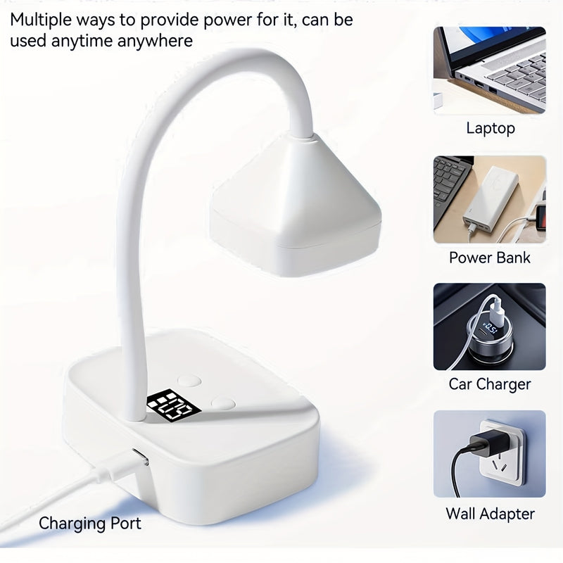 Linterna de Gel Recargable Inalámbrica - Temporizadores Dobles 30s/60s, Ángulo Ajustable 360° y Luces LED Azules para Uñas Rápidas, Portátil con Pantalla Digital USB, Linterna para Manicura en Casa o Salón, Cuerpo de Plástico Duradero