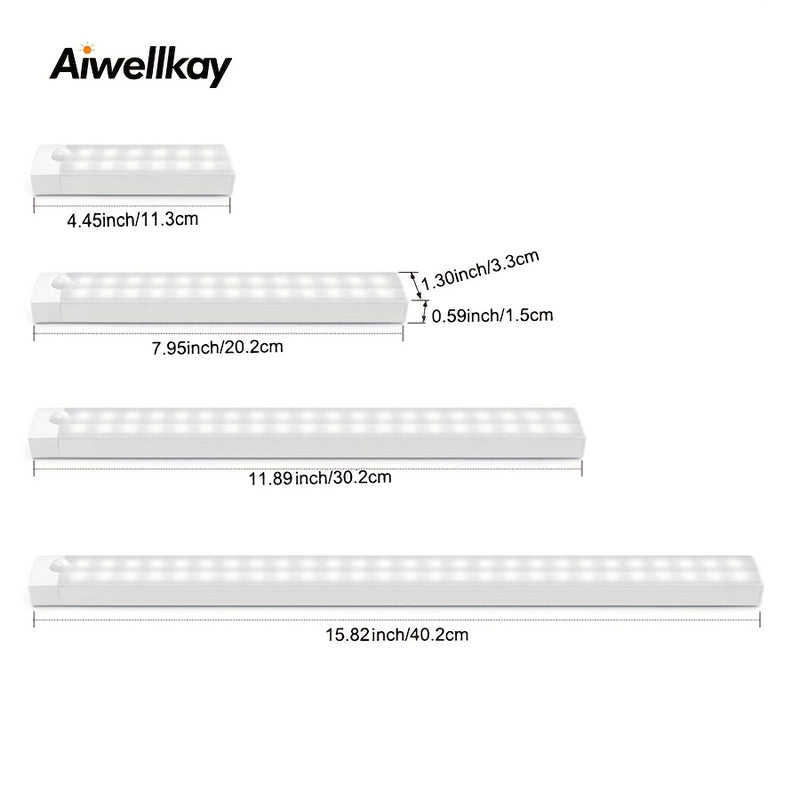 1pc Aiwellkay Luz de Gabinete con Sensor de Movimiento Regulable, Recargable por USB y a Batería, Lámpara de Pared de Plástico con Montaje Magnético, Acabado Cepillado, Accesorio Desmontable, Sin Accesorios Incluidos