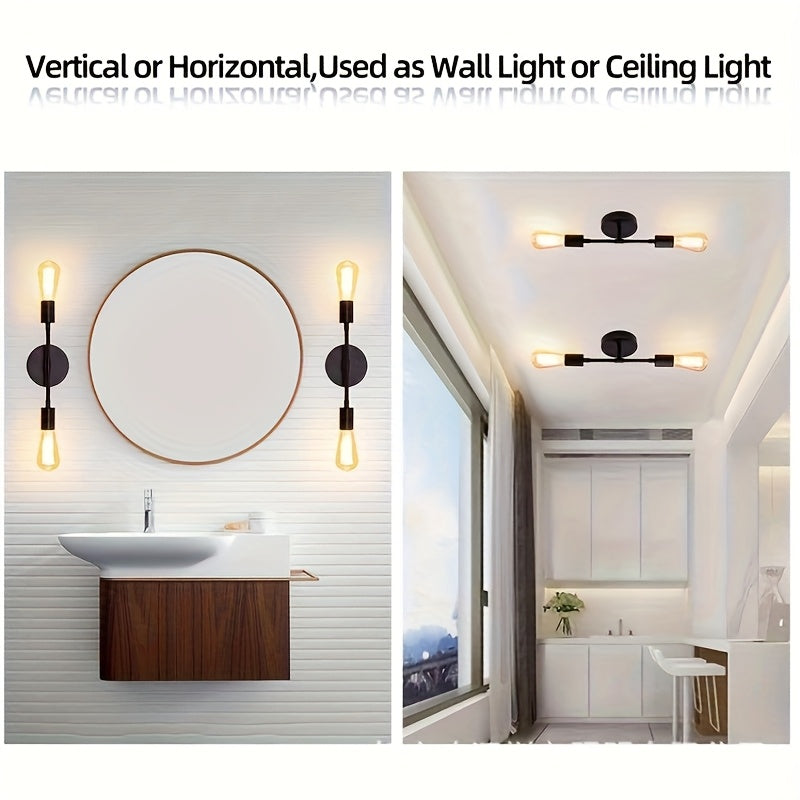 2 piezas de modernos candelabros de pared con bombillas Edison - Montaje semienterrado, diseño de metal negro, ideal para baño, pasillo, dormitorio y cocina (bombillas no incluidas), iluminación de baño | Lámpara de pared elegante | Lámpara de pared dura