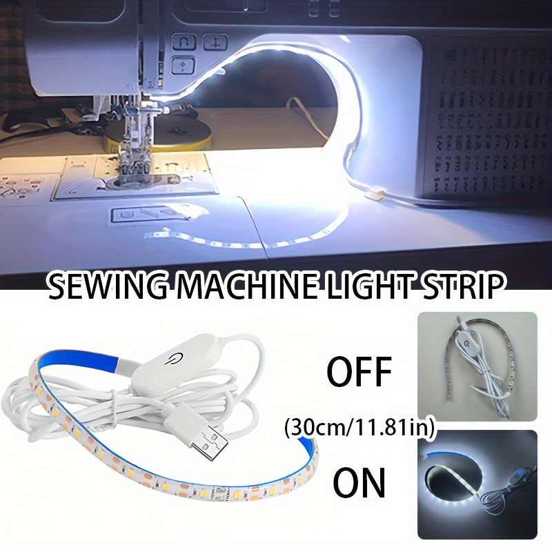 Tira de Luz Flexibles para Máquina de Coser, 0.3m/0.5m con Interruptor Táctil LED, Kit de Luz de Trabajo para Costura, Alimentado por USB DC5V, con Etiqueta Adhesiva, Adecuado para Todas las Máquinas de Coser, Fuente de Luz Integrada, Sin Batería Necesar