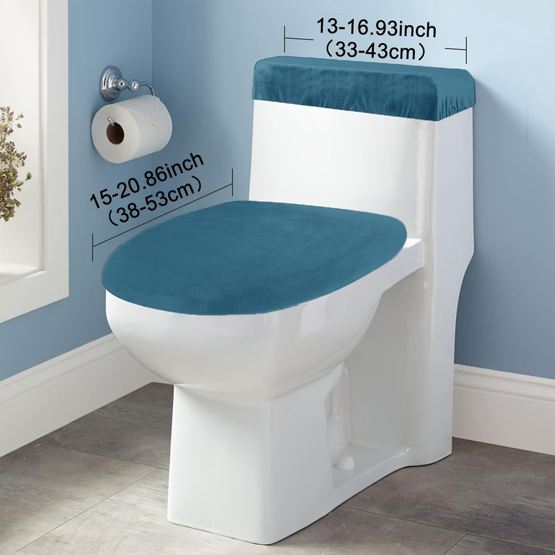 2 fundas elásticas para asiento de baño de piel de zorro plateado - Suaves, lavables de poliéster, antipolvo para tapa y tanque, fácil instalación, decoración de baño | Accesorio moderno para baño | Textura tejida
