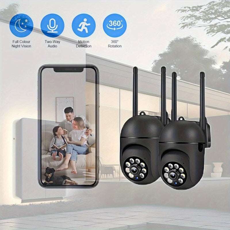 2 unidades de cámaras de seguridad inalámbricas WiFi de 1080P HD con visión panorámica de 360°, seguimiento automático, charla bidireccional, visión nocturna de color, alertas de detección de movimiento para cuidado de bebés/mascotas/personas mayores, vi