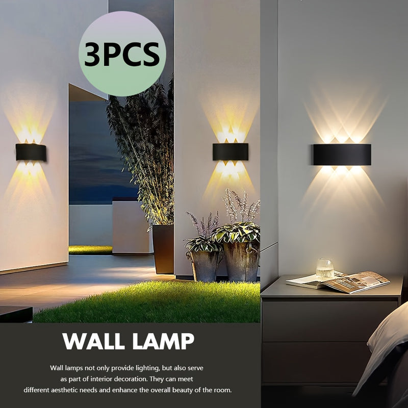 Pack de 3 Luces de Pared LED Modernas, 6W, Calidad Alta IP55, Iluminación Arriba/Abajo, Blanco Frío/Blanco Cálido/Blanco Neutro, Plástico ABS, Montaje Semi Empotrado Fácil para Hogar, Escaleras, Dormitorio, Baño, Luces LED de Alta Calidad