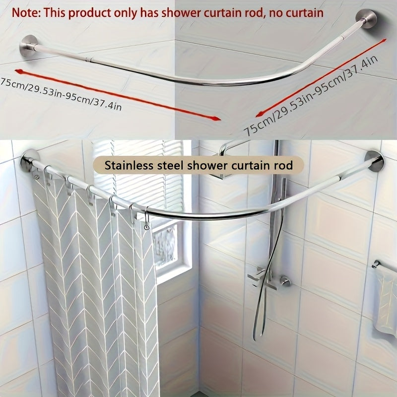 1pc Barra de Cortina de Esquina Ajustable sin Taladro - Organizador de Baño Montado en Pared, Acero Inoxidable Resistente al Óxido para Baño y Vestidor, Diseño Moderno, Acabado Metálico Elegante, Construcción Duradera